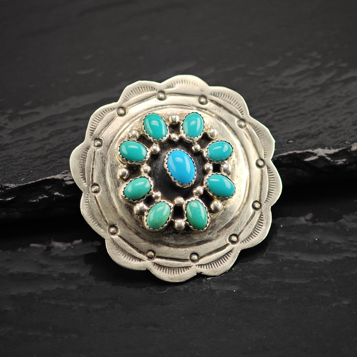 Turquoise Cluster Concho Sterling Silver Pendant/Brooch P3145