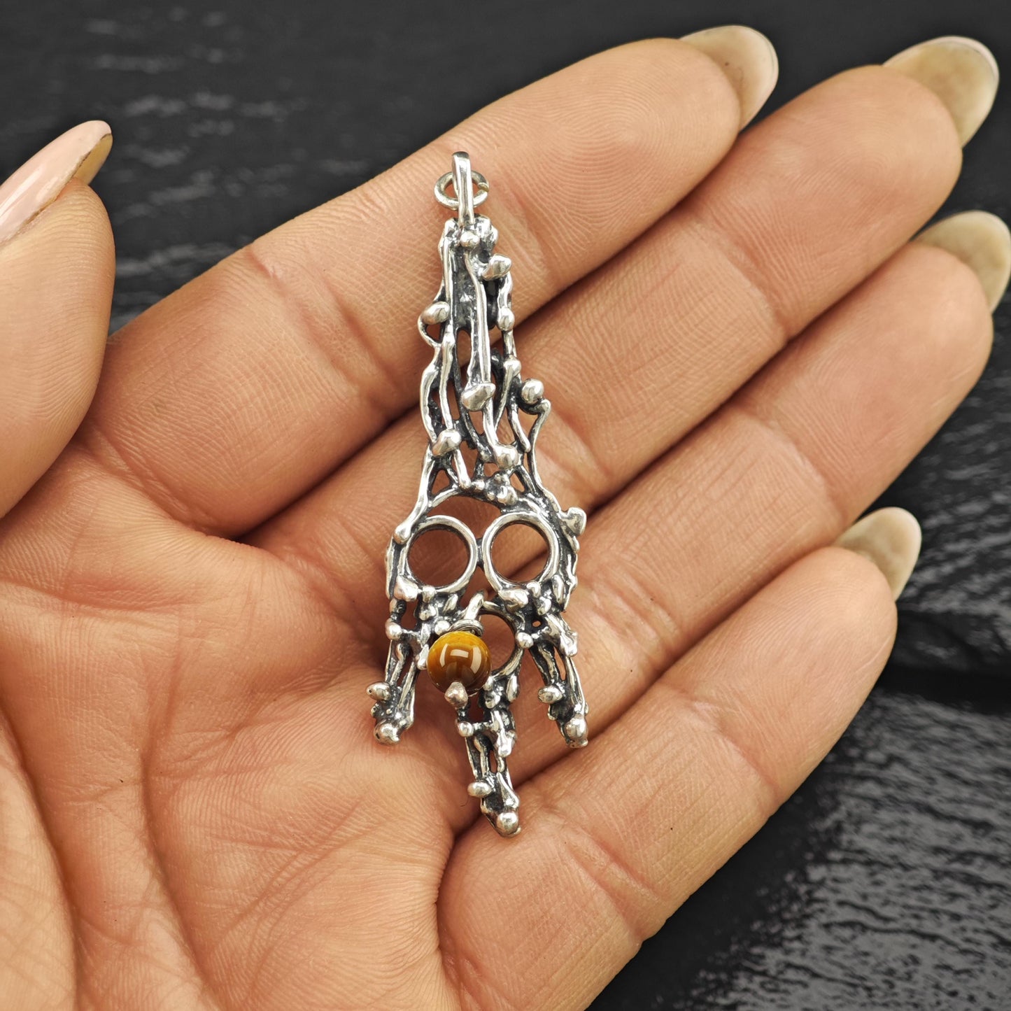 Brutalist Tiger Eye Pendant: Sterling Silver  Jewelry P2793