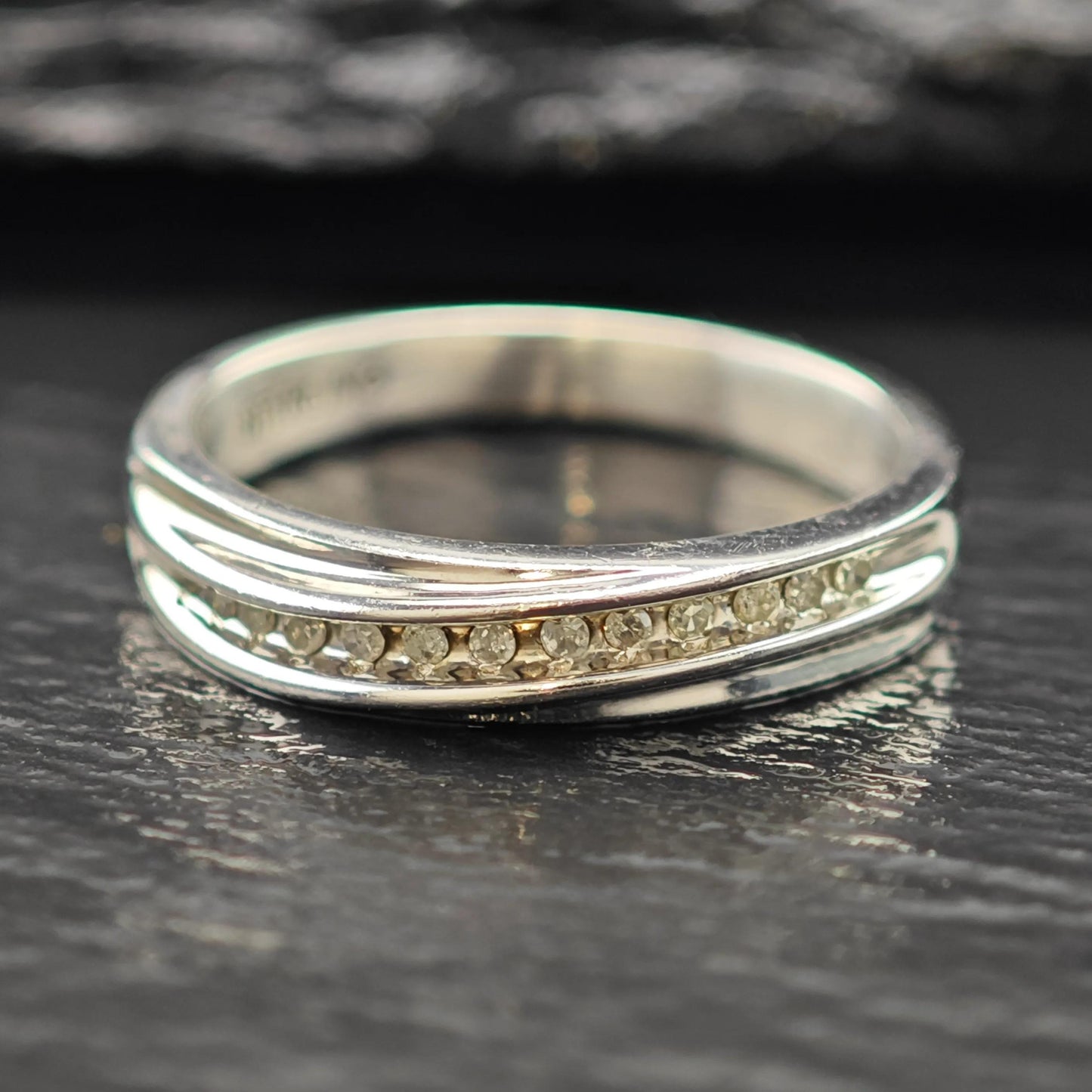 Sterling Silver 13 Diamond Band Ring Minimalist Style Size 7 R6182