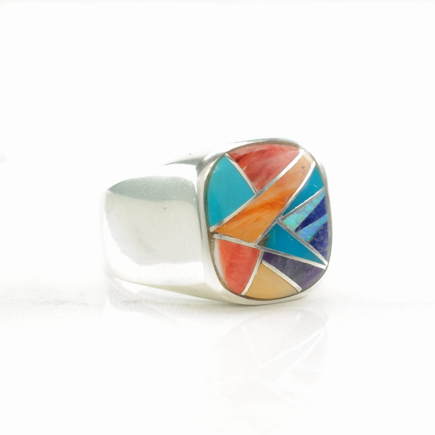 Southwest Silver Ring Multi Gemstone Inlay Sterling Size 11 1/2