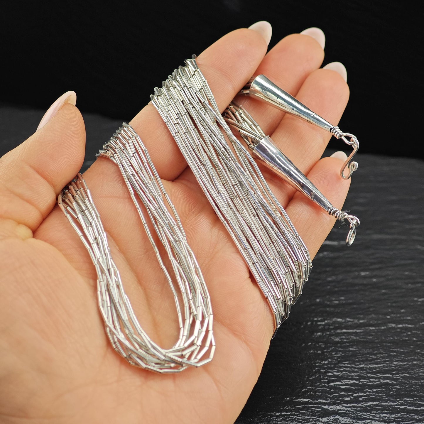 Vintage Liquid Silver 10 Strand, 26 Inch Necklace Sterling Silver