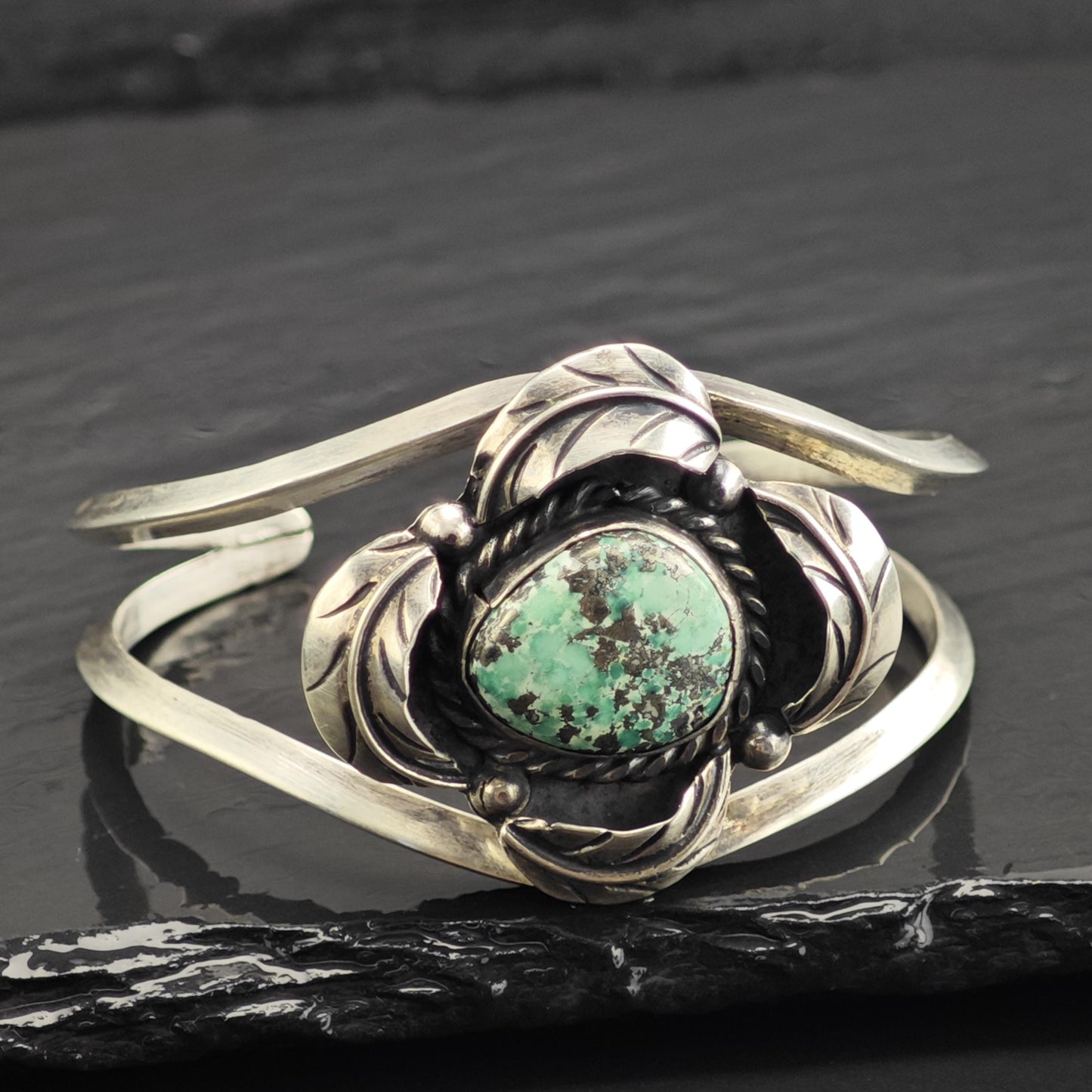 SW Turquoise Feather Detailing Sterling Silver Cuff Sz 6 1/4" BR3136
