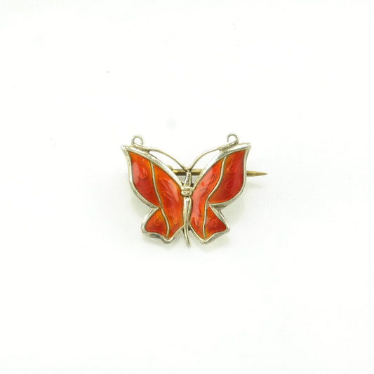 Orange Silver Brooch Butterfly Enamel Sterling