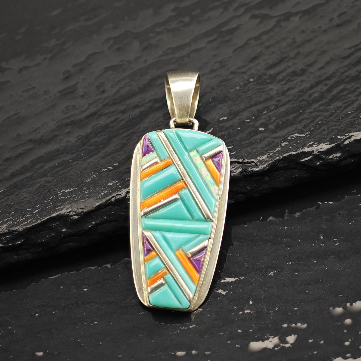 SW Turquoise Multistone Inlay Sterling Silver Pendant P3146
