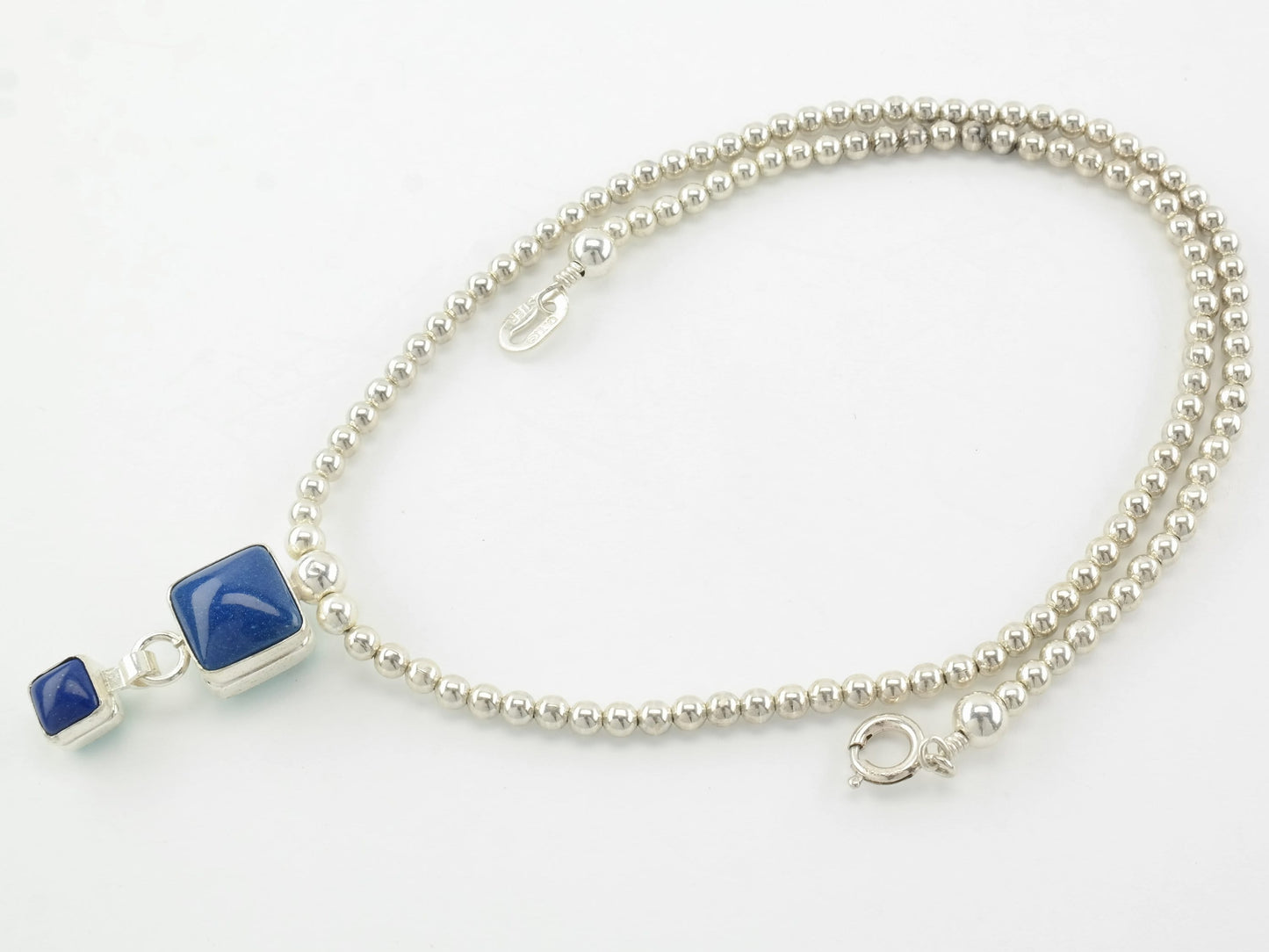 Southwest Lapis Lazuli, Turquoise, Reversible, Beaded Sterling Silver Necklace