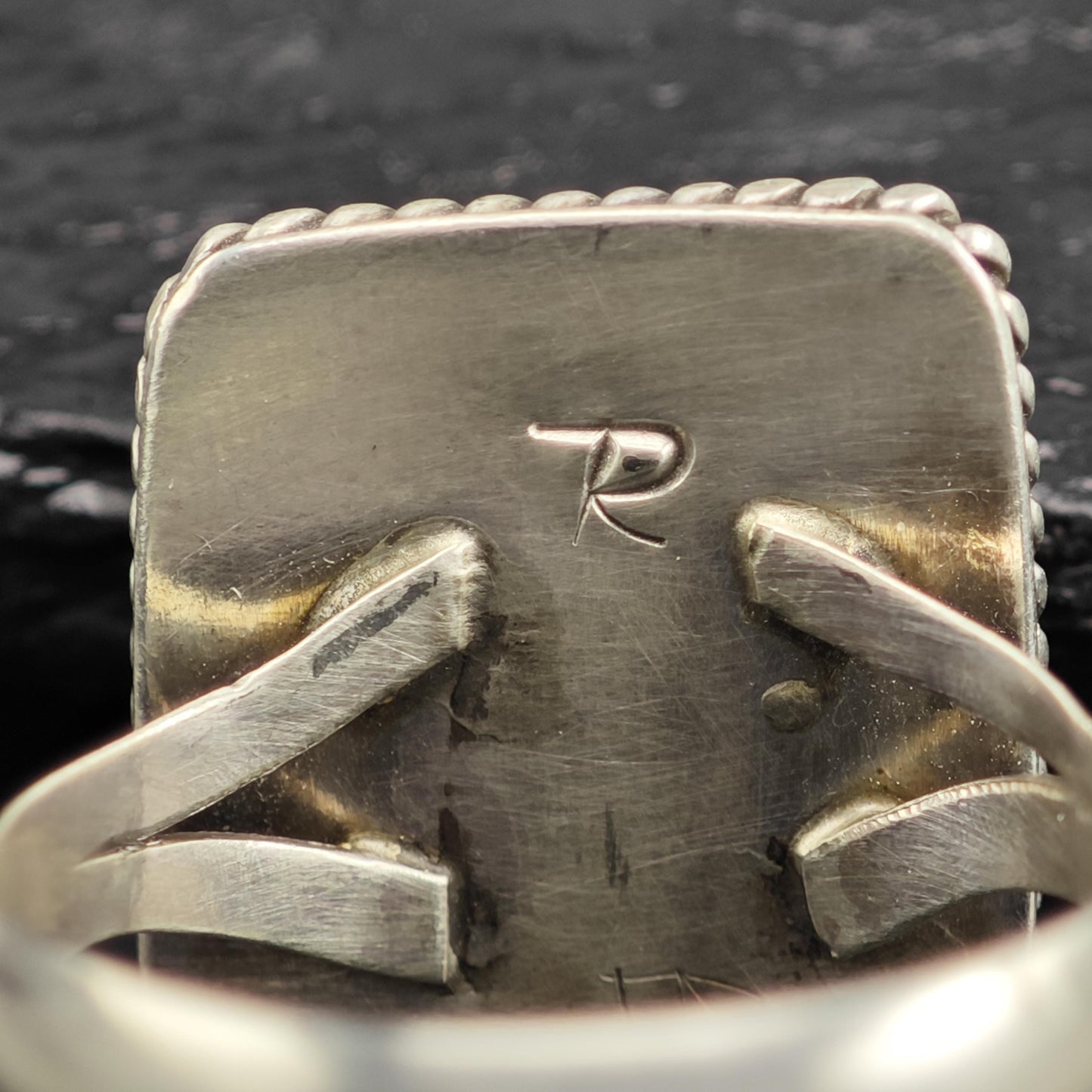 Native American Square Turquoise Ring Sterling Silver Sz 14 R6622