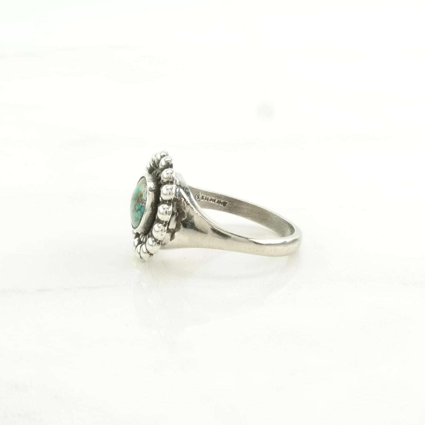 Southwest Silver Ring Turquoise Floral Sterling Size 5 1/2