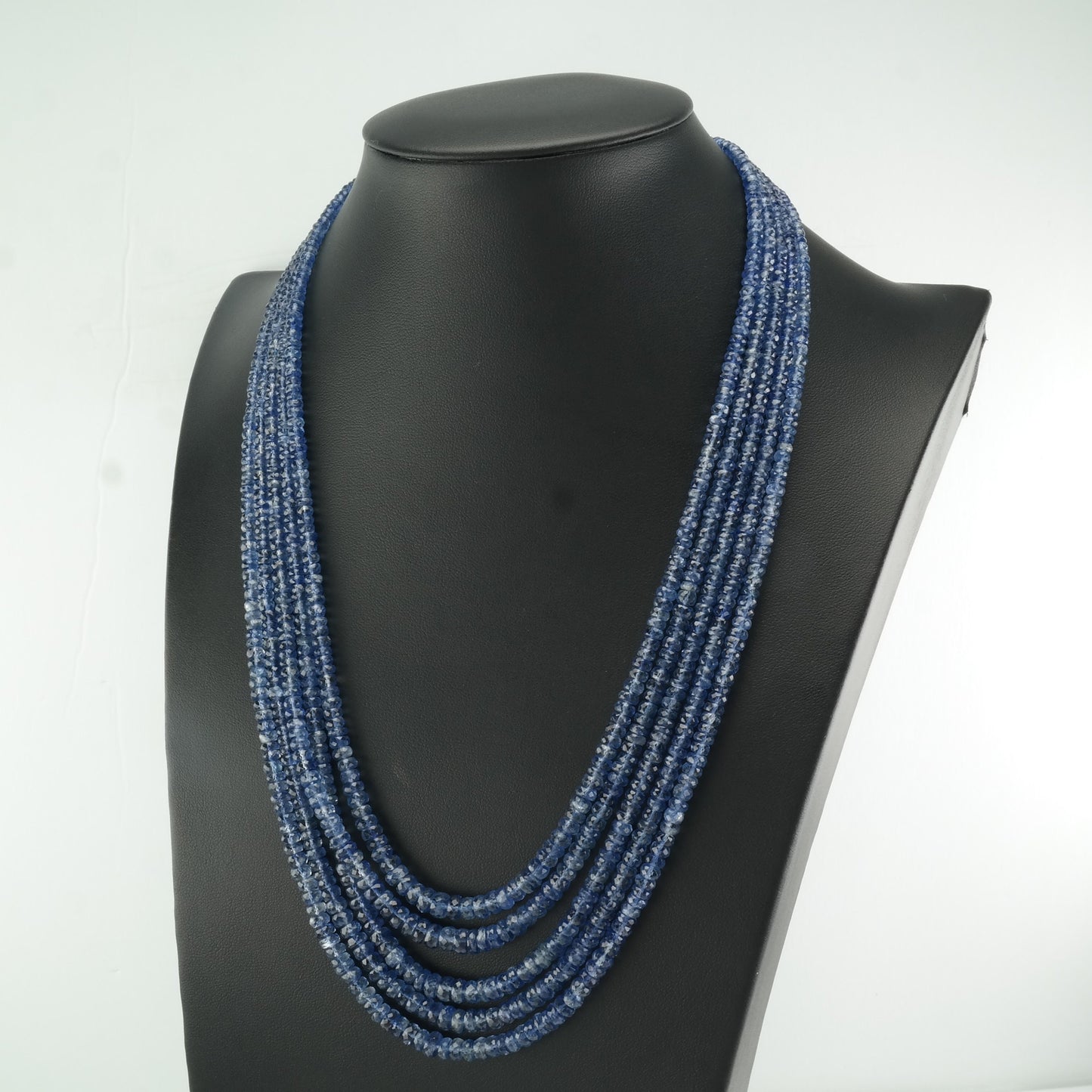 Blue 400 ctw, Sapphire 5 Strand, Adjustable Beads Necklace