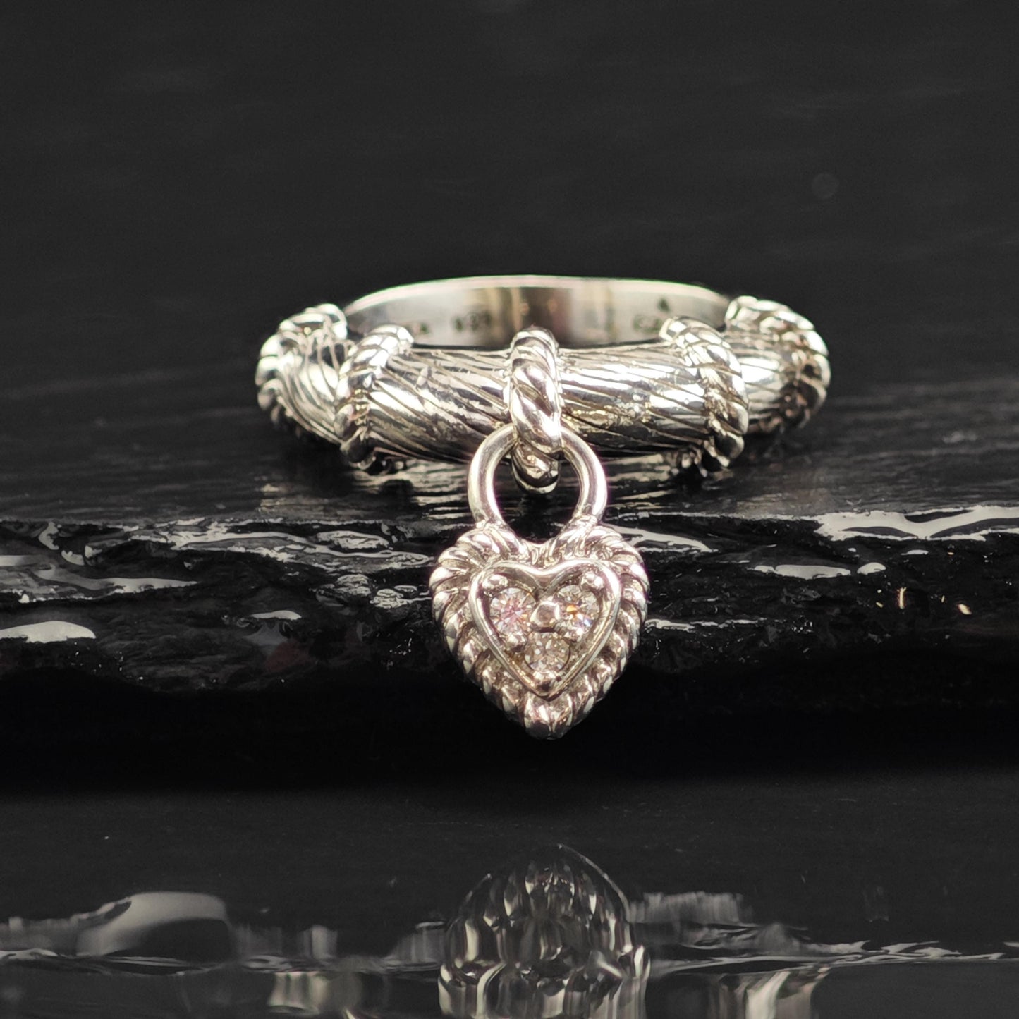 Judith Ripka Heart Charm Sterling Silver Ring Sz 6 and R6547