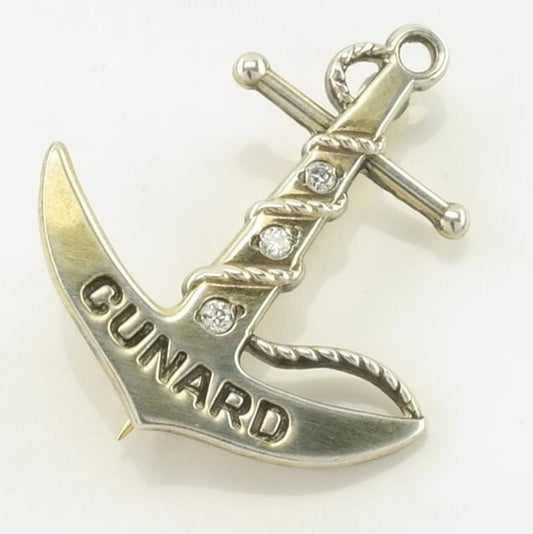 Vintage Silver Brooch Pendant Cunard, Anchor Diamond Sterling