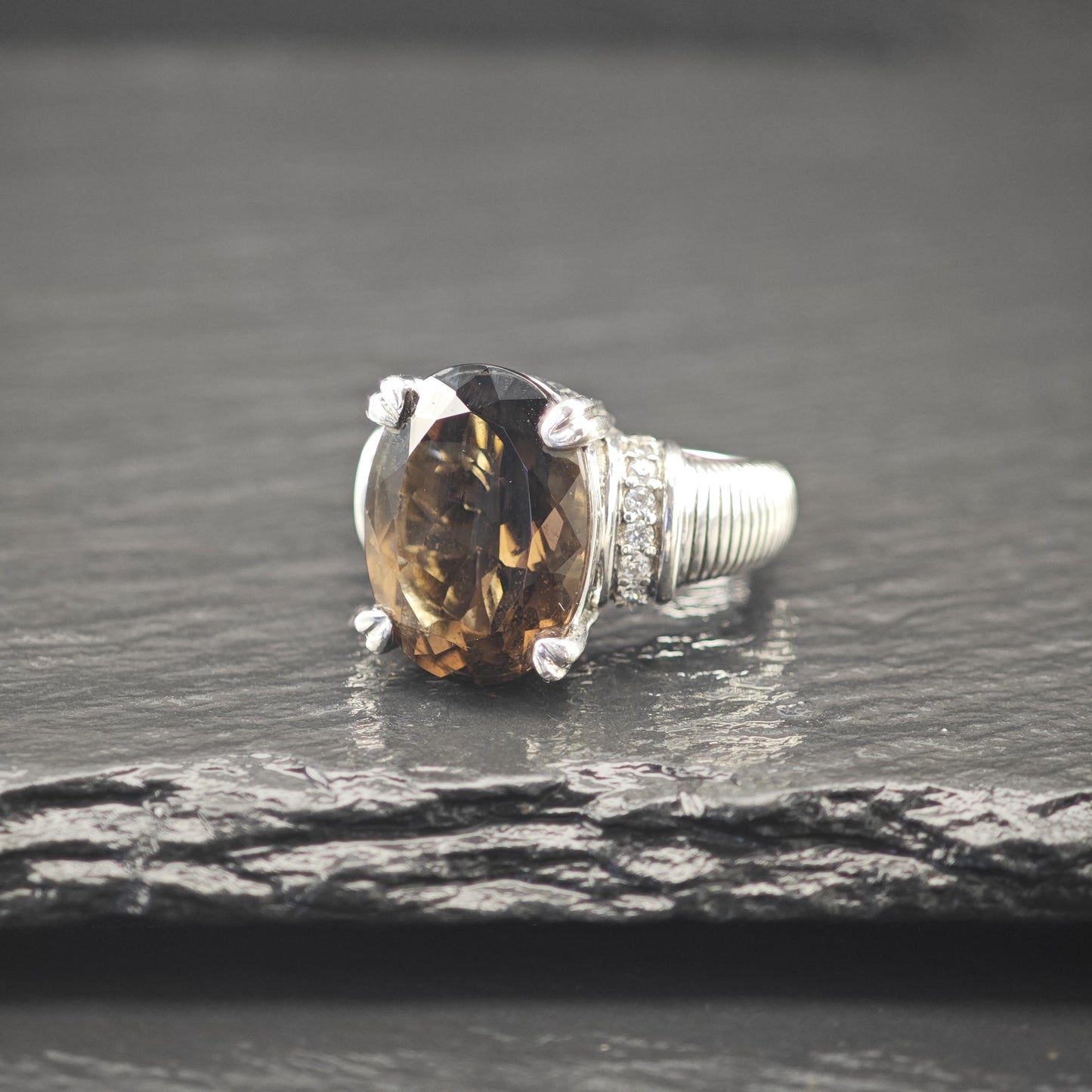 Judith Ripka Brown Quartz Ring Sterling Silver