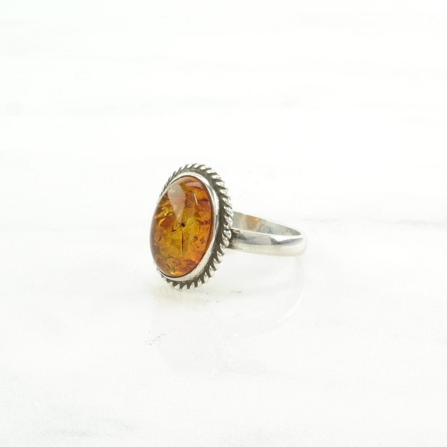 Sterling Silver Ring Amber Rope Detail Orange Size 6 1/2