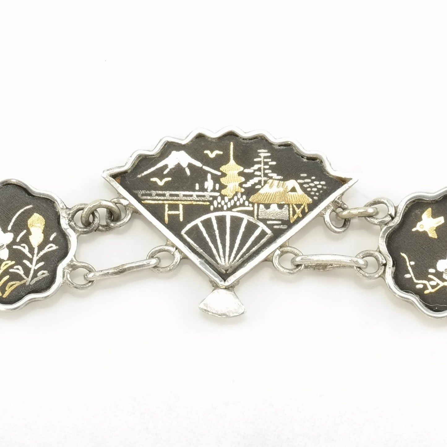 Vintage WWII Era Sterling Silver Beaded Bracelet Fans, Floral