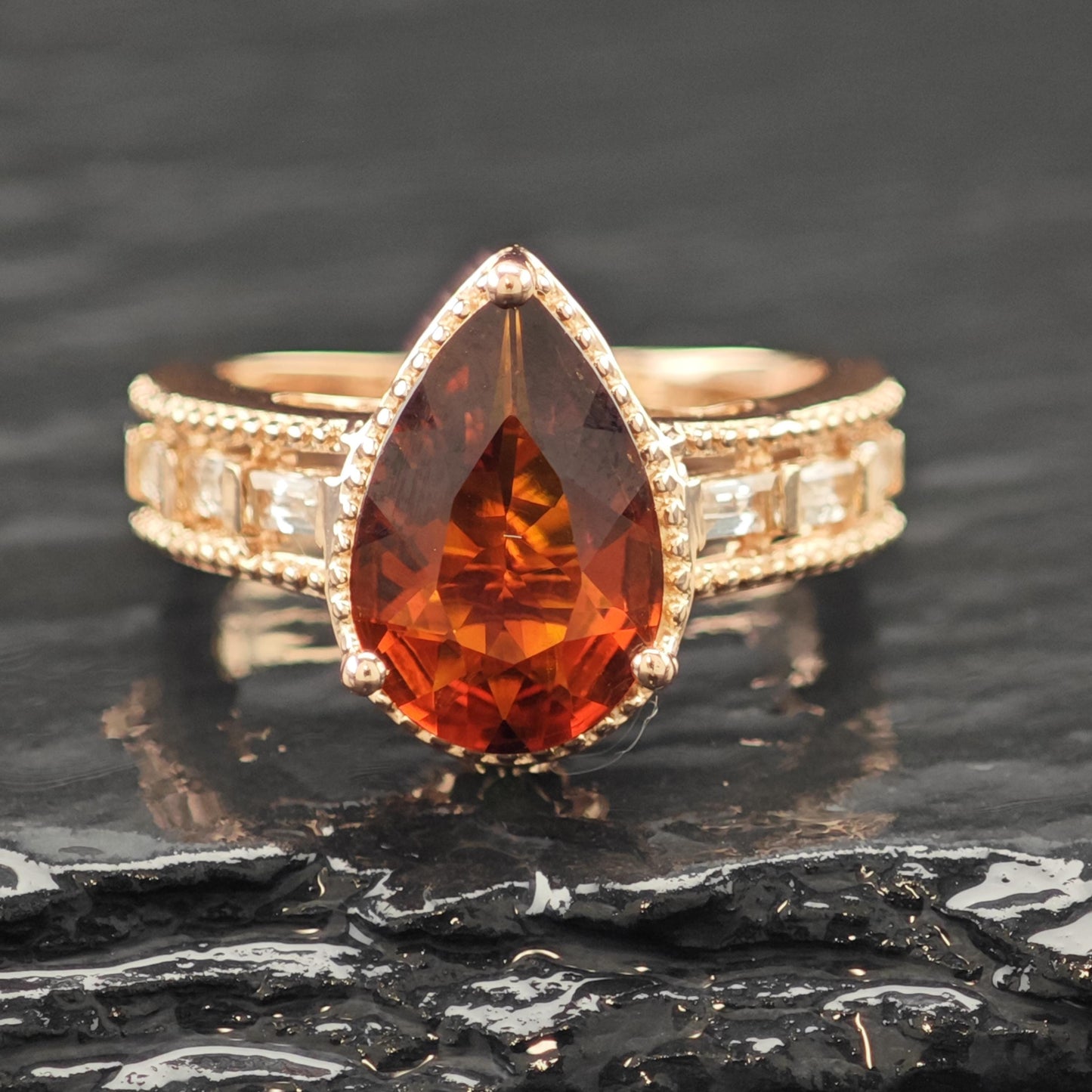 Natural Garnet Teardrop 14K Rose Gold Plated Ring Sterling Silver Sz 6 R6168