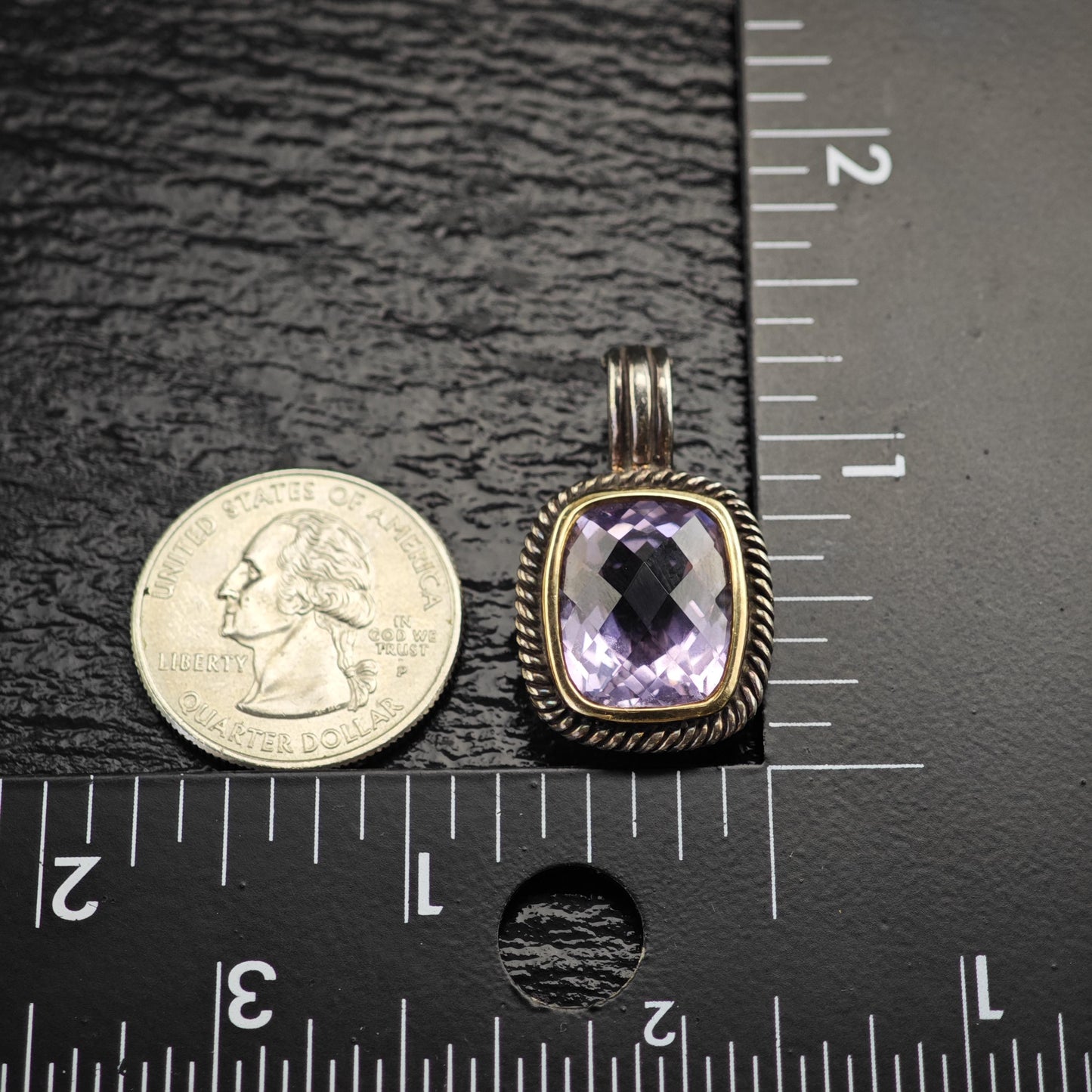 Michelle Albala Amethyst Gold Bezel Pendant Sterling Silver P3061