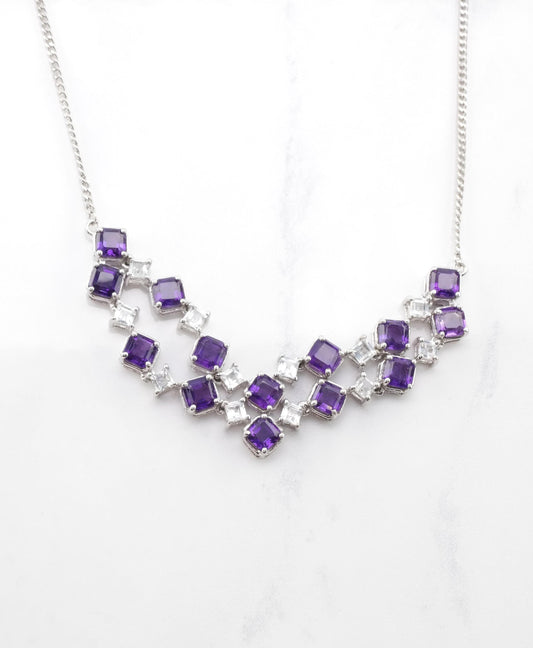 Sterling Silver Amethyst & Topaz Necklace | Geometric Design | Adjustable Length