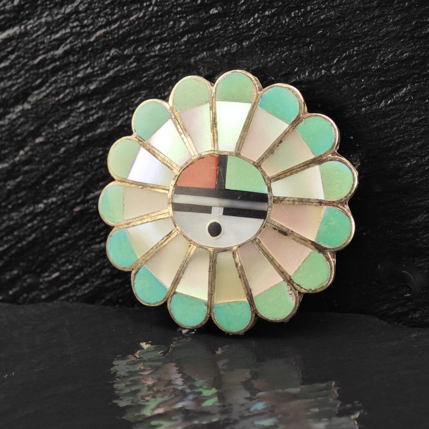 Zuni Multistone Inlay Surface Pendant Sterling Silver P3064