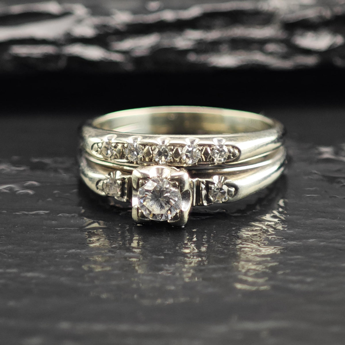 Diamond Double Band 18K White Gold Ring Sz 5 1/4 R6766