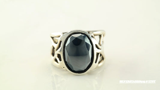 Abstract Sterling Silver Ring Size 11 Black Hematite Vintage