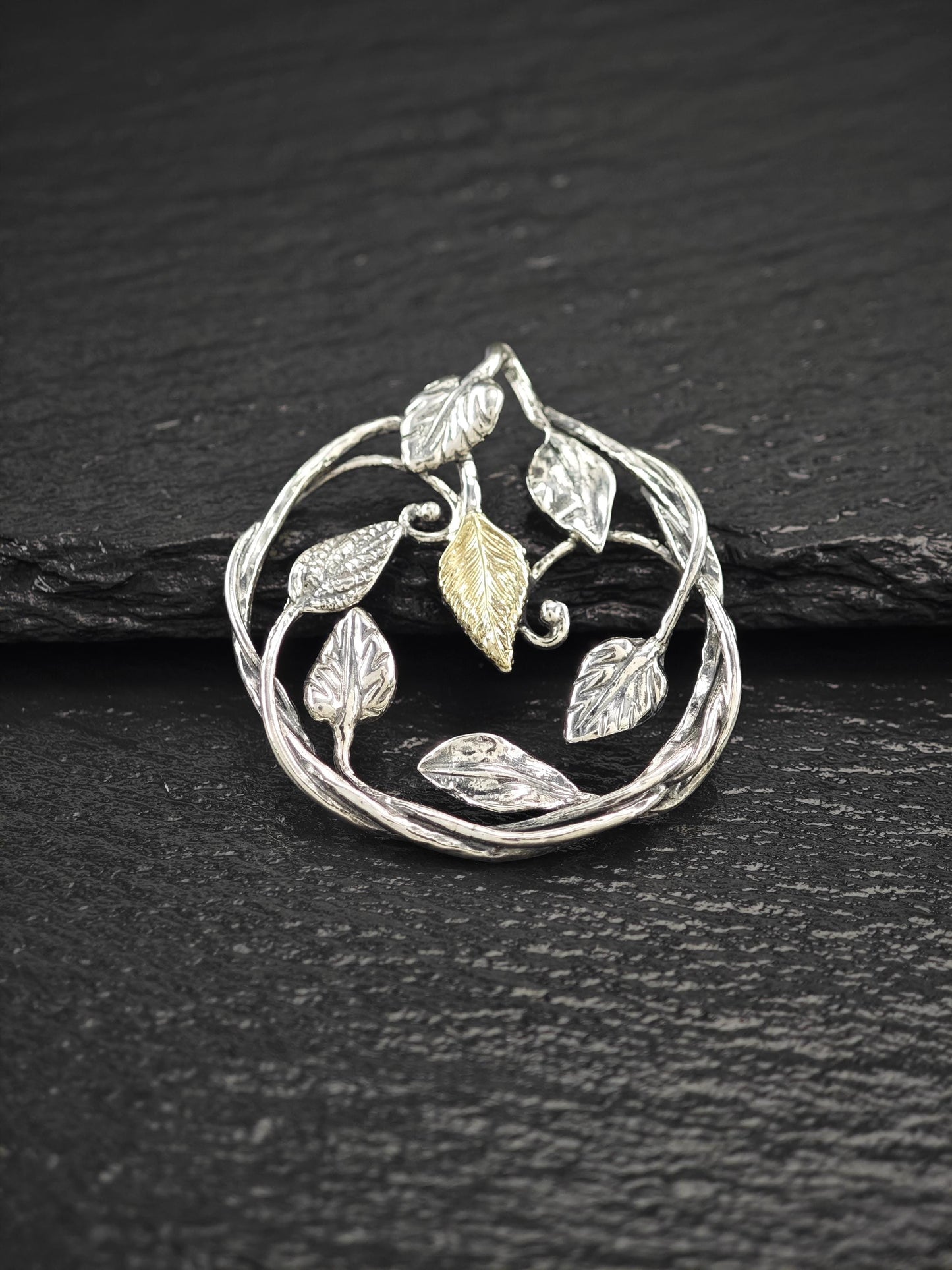 PZ Israel, 14K Gold Accent Leaf Pendant Sterling Silver P2733