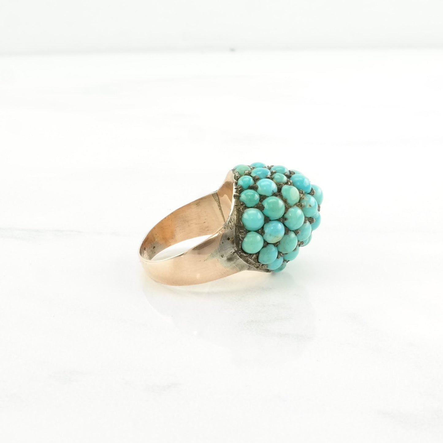 Low Karat Gold Ring Persian Turquoise Dome Blue Size 6 1/4