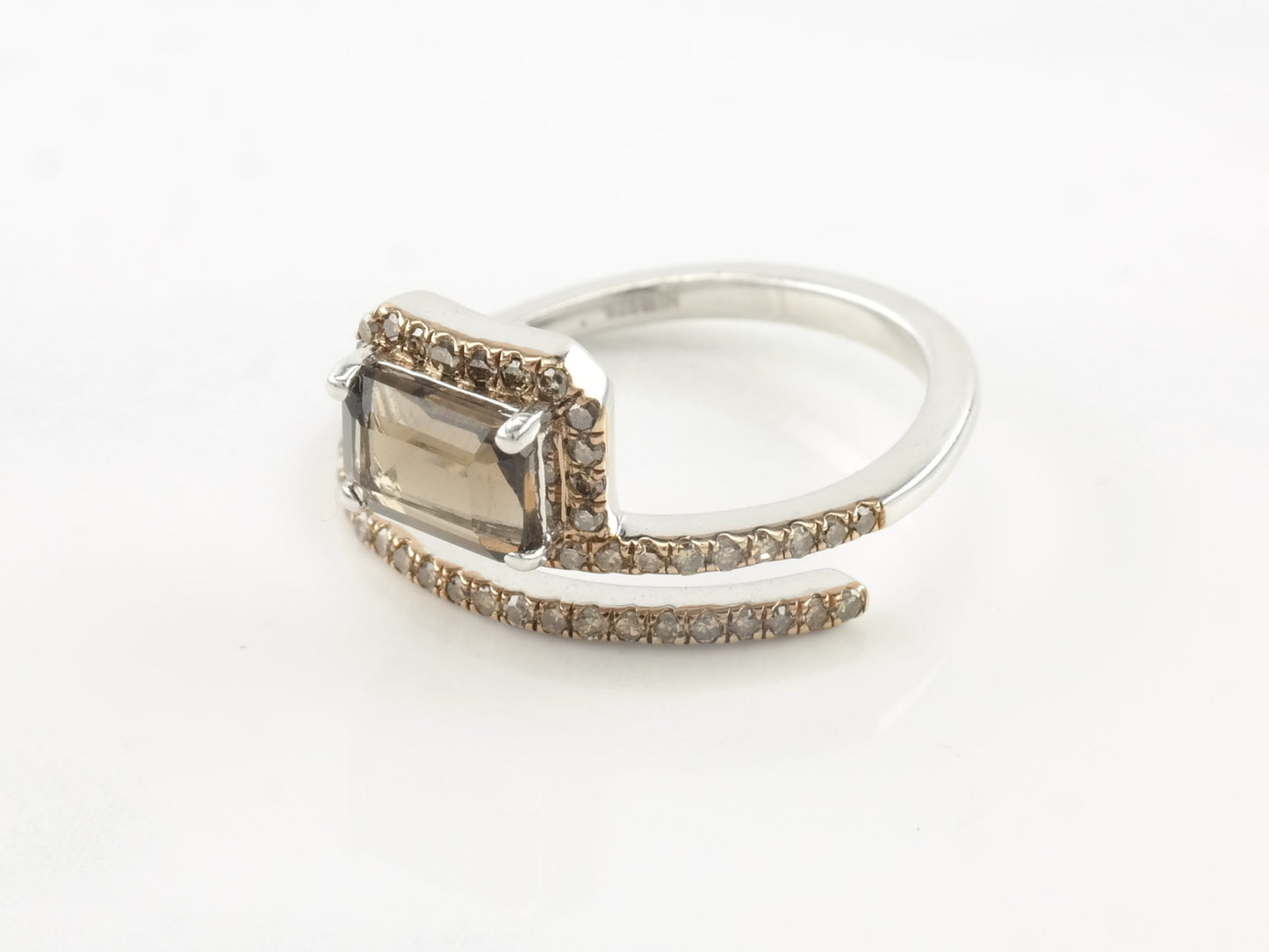 Vintage Designer Silver Ring Smoky Quartz Diamond Sterling Brown Size 7 1/4
