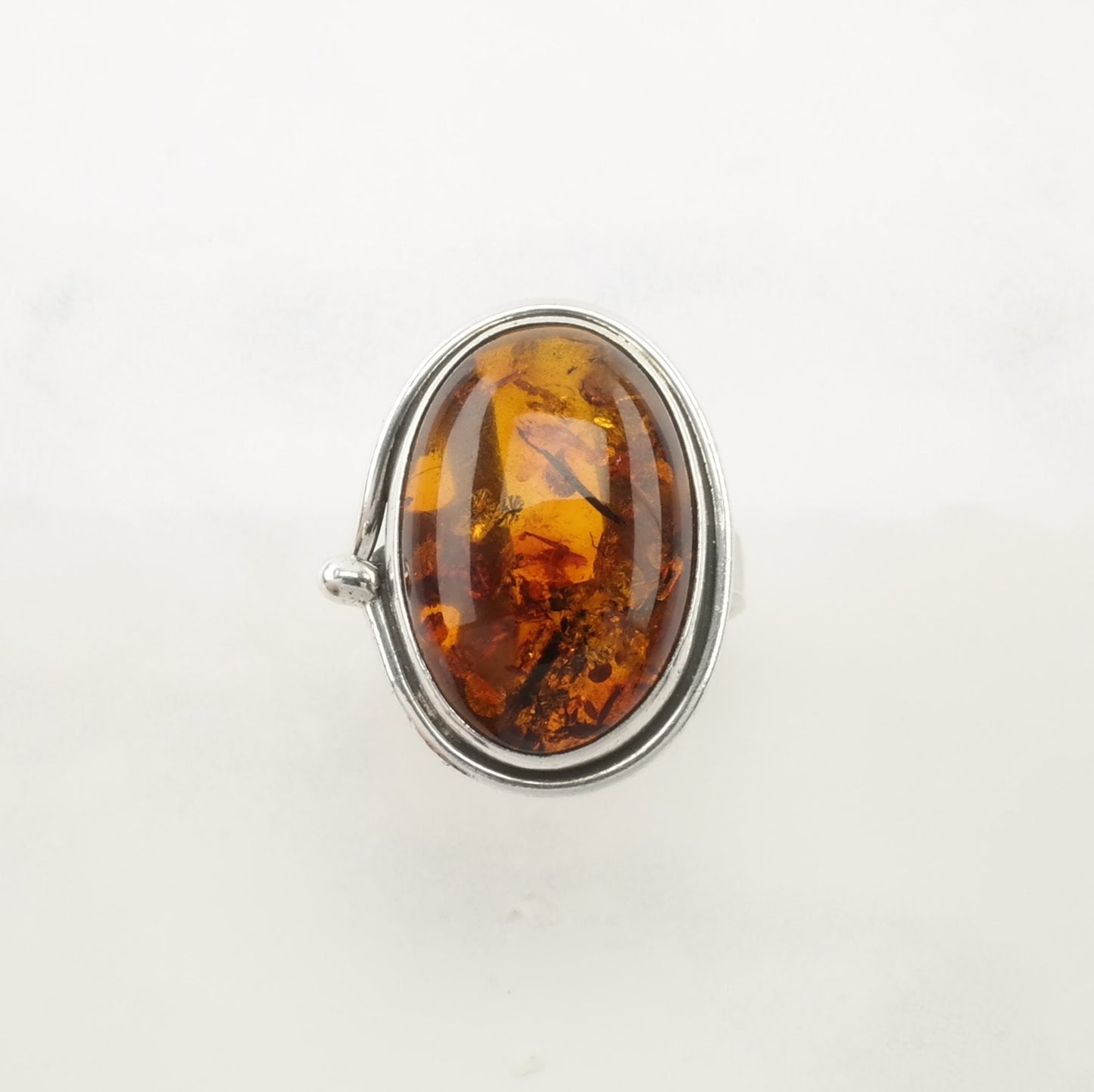 Poland Silver Ring Amber Sterling Orange Size 9 1/2