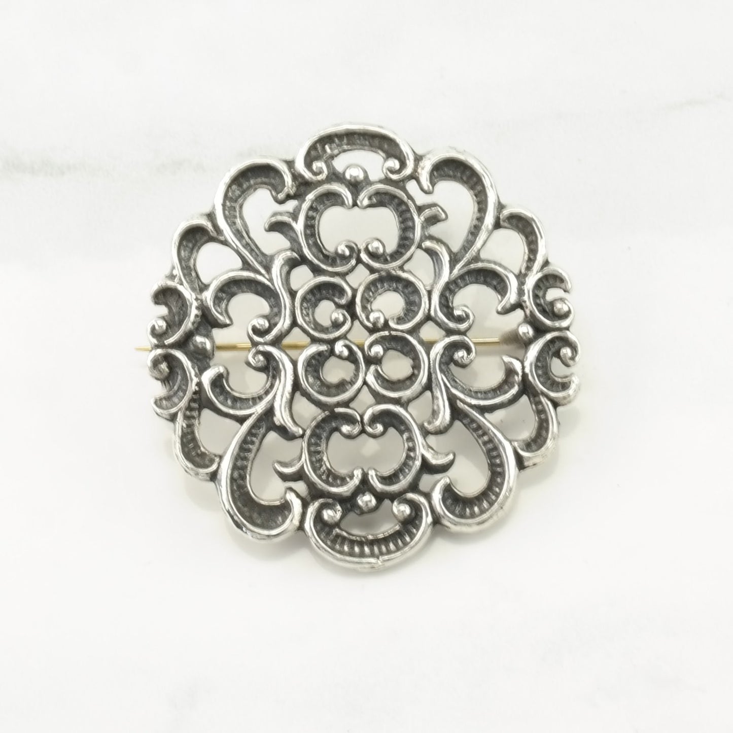 Baroque European Sterling Silver Brooch Scroll