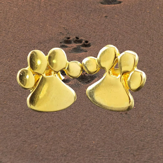 14K Gold Plated Puppy Paw Stud Earrings Sterling Silver