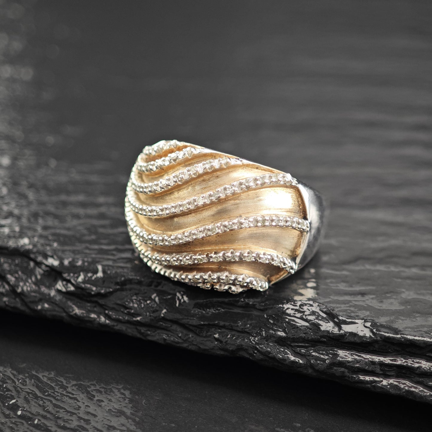 Two Tone Diamond Ring 1/2ctw JWBR Sterling Silver Dome, Rose Gold Plate