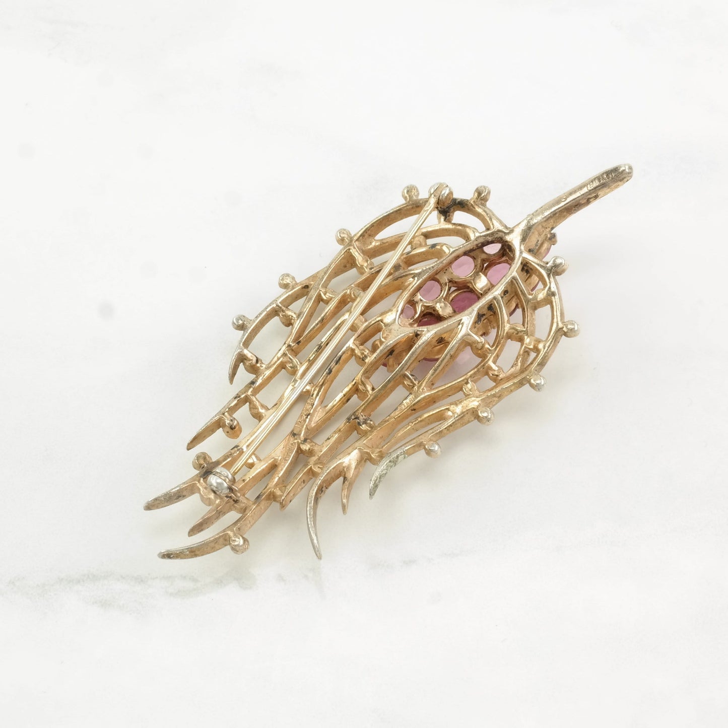 Crown Trifari Missing Stones Sterling Silver Brooch Flame Pin Pink Alfred Philippe