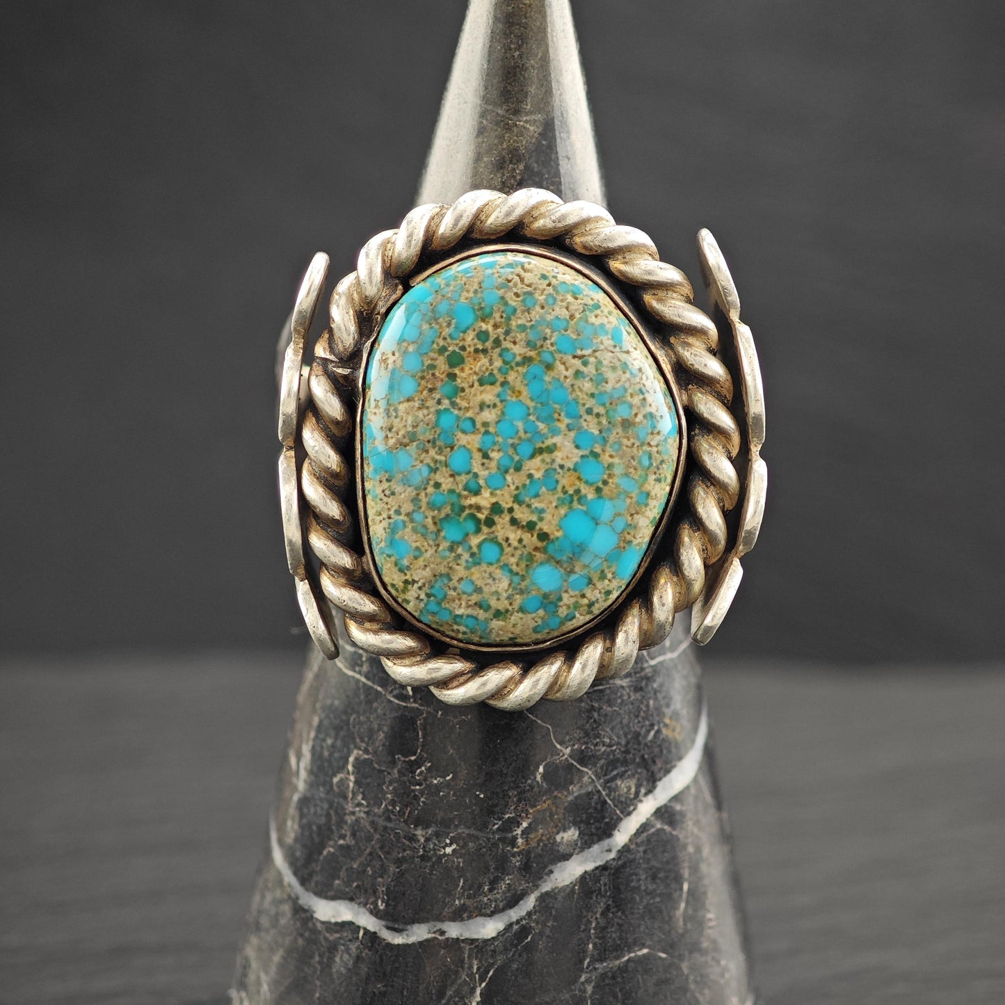 Lg Spiderweb Turquoise Ring Native Sterling Silver Jewelry R5793