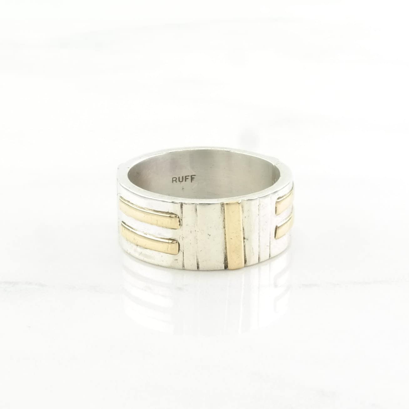 Ruff Silver Ring Band Gold Toned Accents Sterling Size 6 1/2