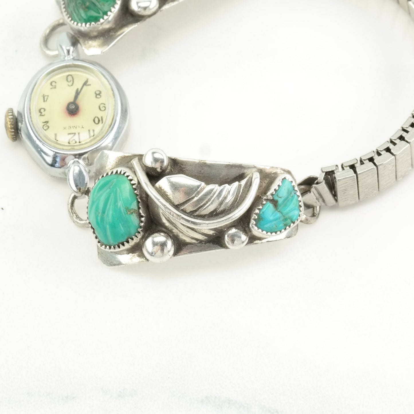 Vintage Native American, For Repair Sterling Silver Stretch Watch Bracelet Blue Turquoise Floral