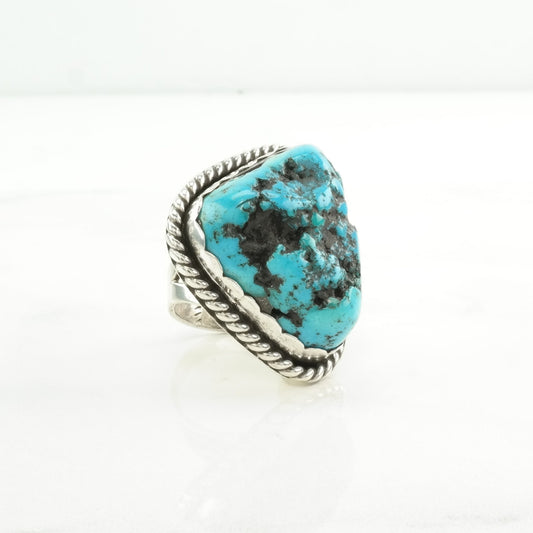 Southwest Silver Ring Turquoise Large, Kingman Sterling Blue Size 4 1/2