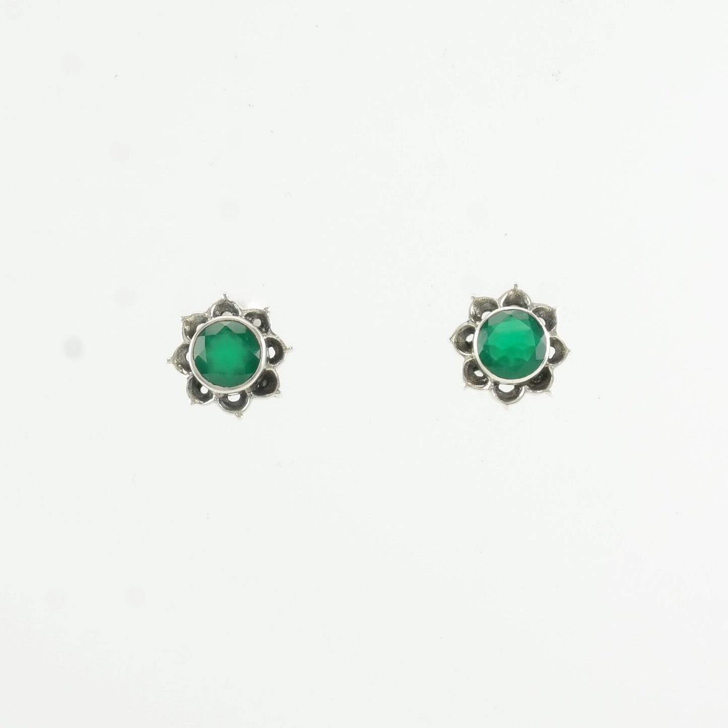 Nicky Butler Sterling Silver Green Chrysoprase Floral Earrings Stud