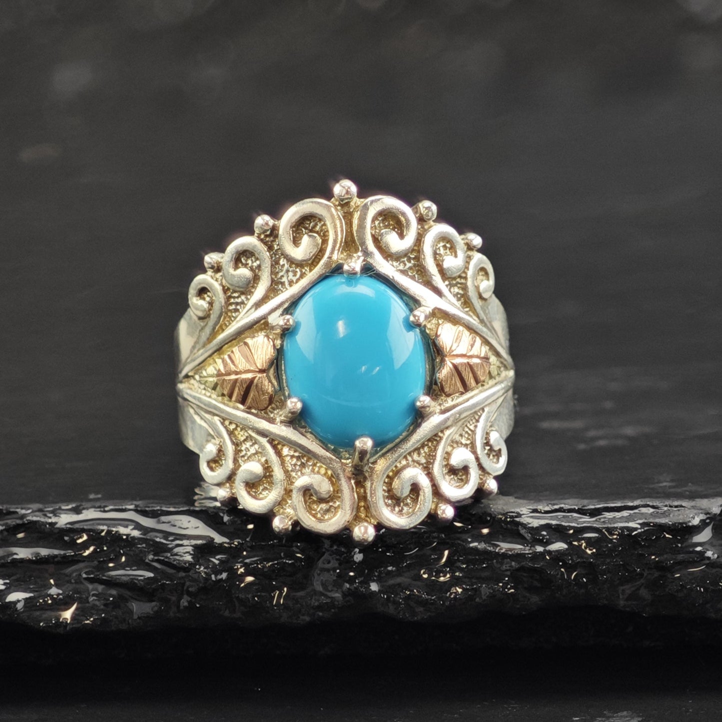 Turquoise 12K Gold Sterling Silver Ring Sz 7 1/4 R6613