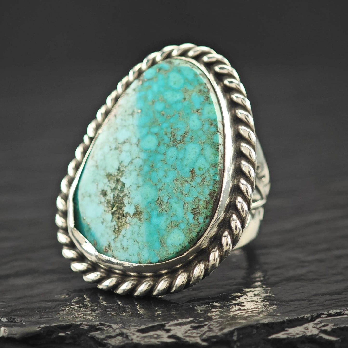 Southwest Spiderweb Turquoise Ring Sterling Silver Size 7 1/2