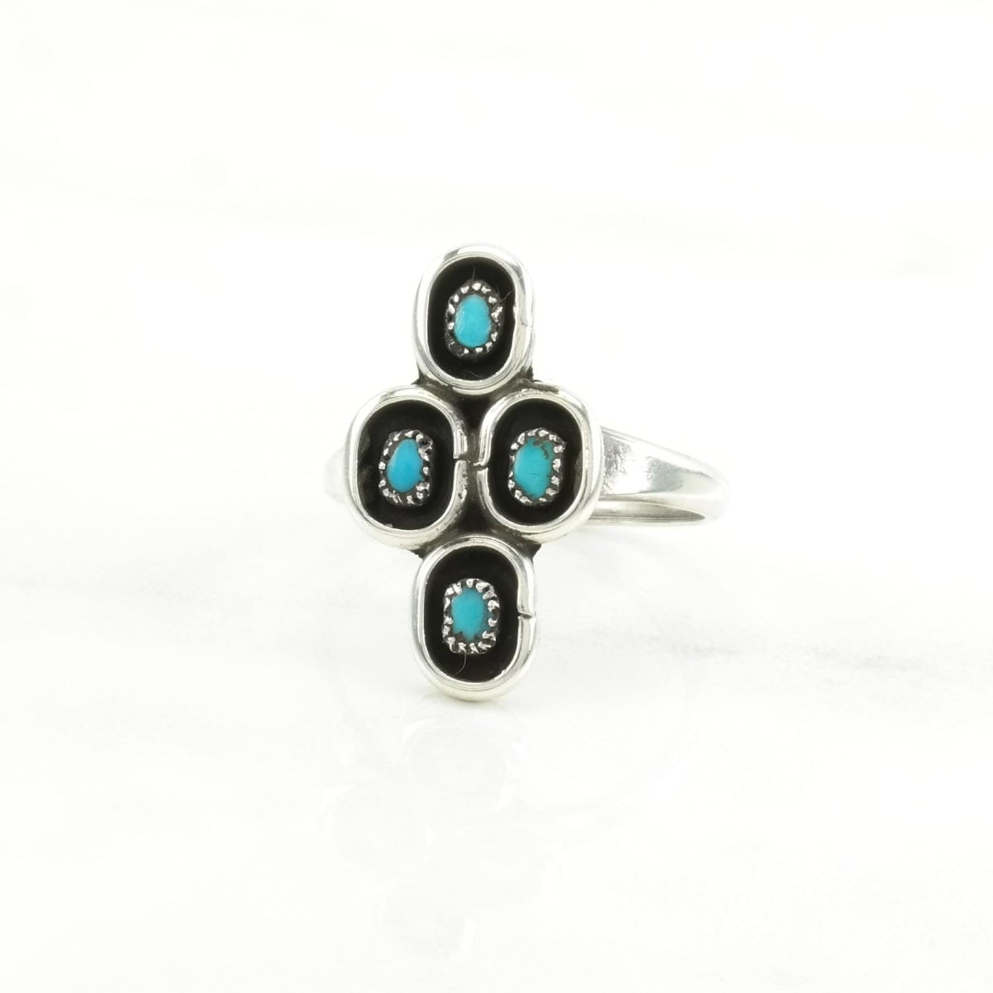 Southwest Silver Ring Turquoise Cluster Sterling Blue Size 6 3/4