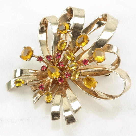 Ciner Sterling Silver Brooch Floral Yellow Retro