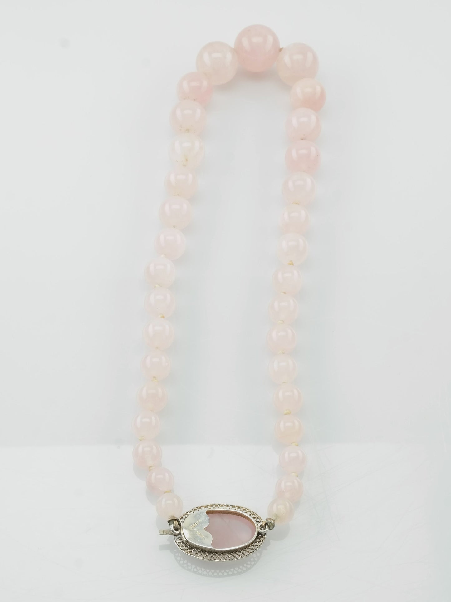 Natural Rose Quartz Filigree Necklace Sterling Silver