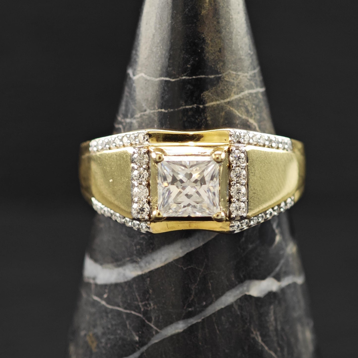 Moissanite 14K Gold Plated Ring Sterling Silver Sz 10 R6153