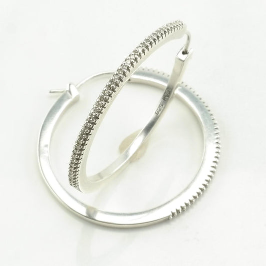 HOB Sterling Silver White Diamond Fishtail Setting Earrings Hoop