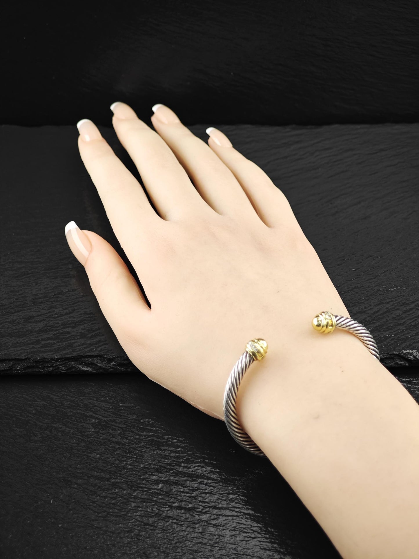 David Yurman 5mm, 18K Gold Accents, Diamond Cuff Bracelet Sterling Silver