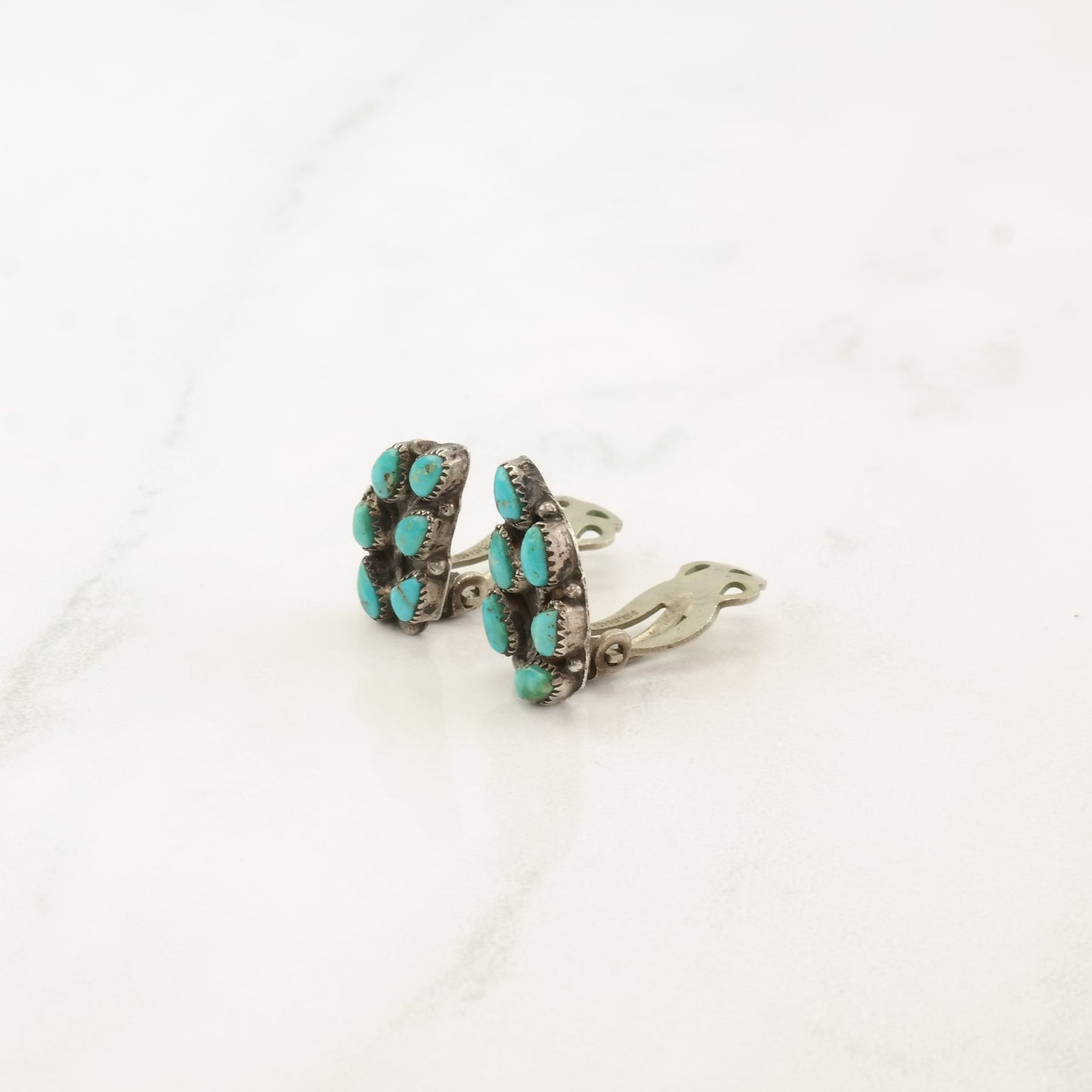 Native American Sterling Silver Turquoise Zuni Leaf Earrings Clip On