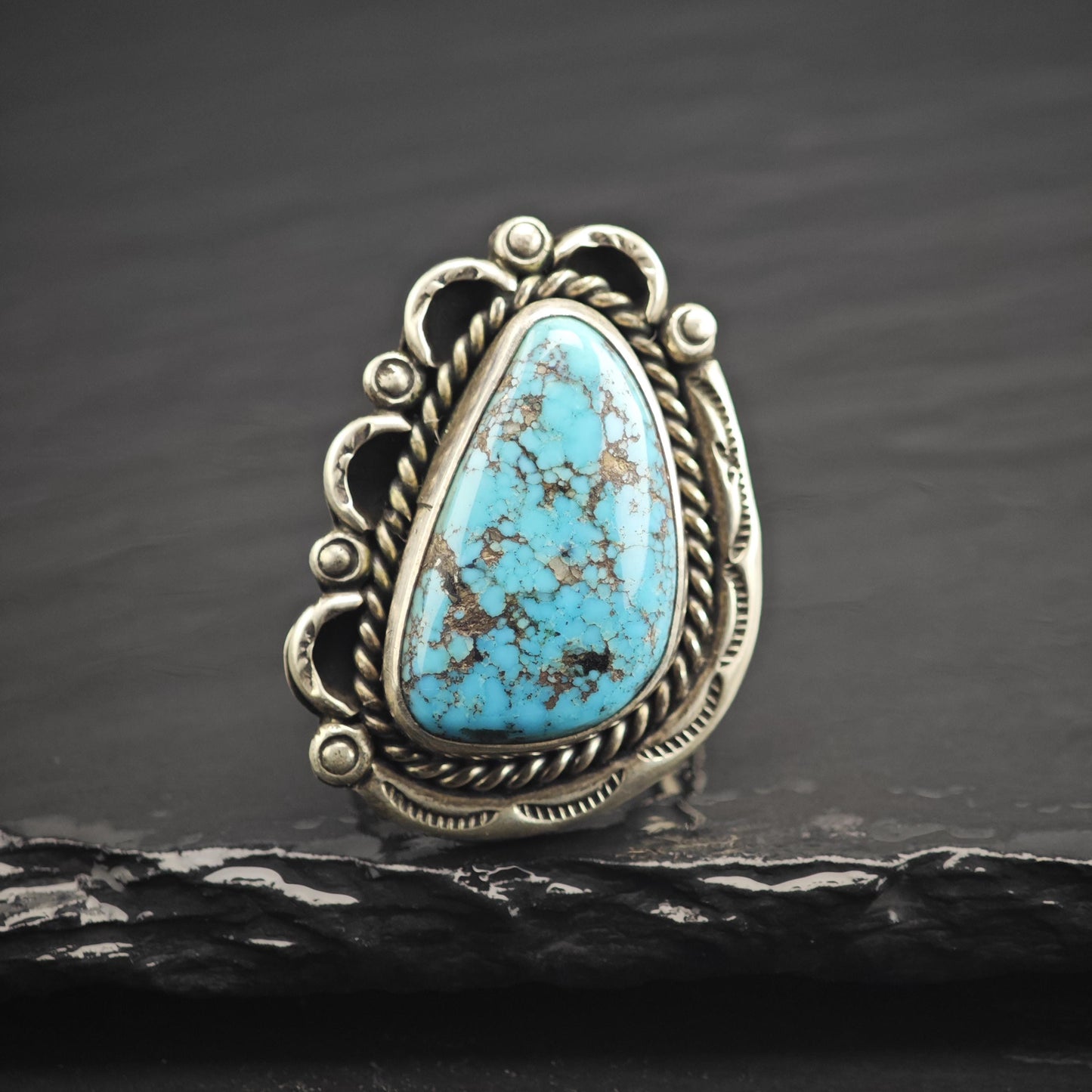Kingman Turquoise Sterling Silver Ring Sz 8 R6673