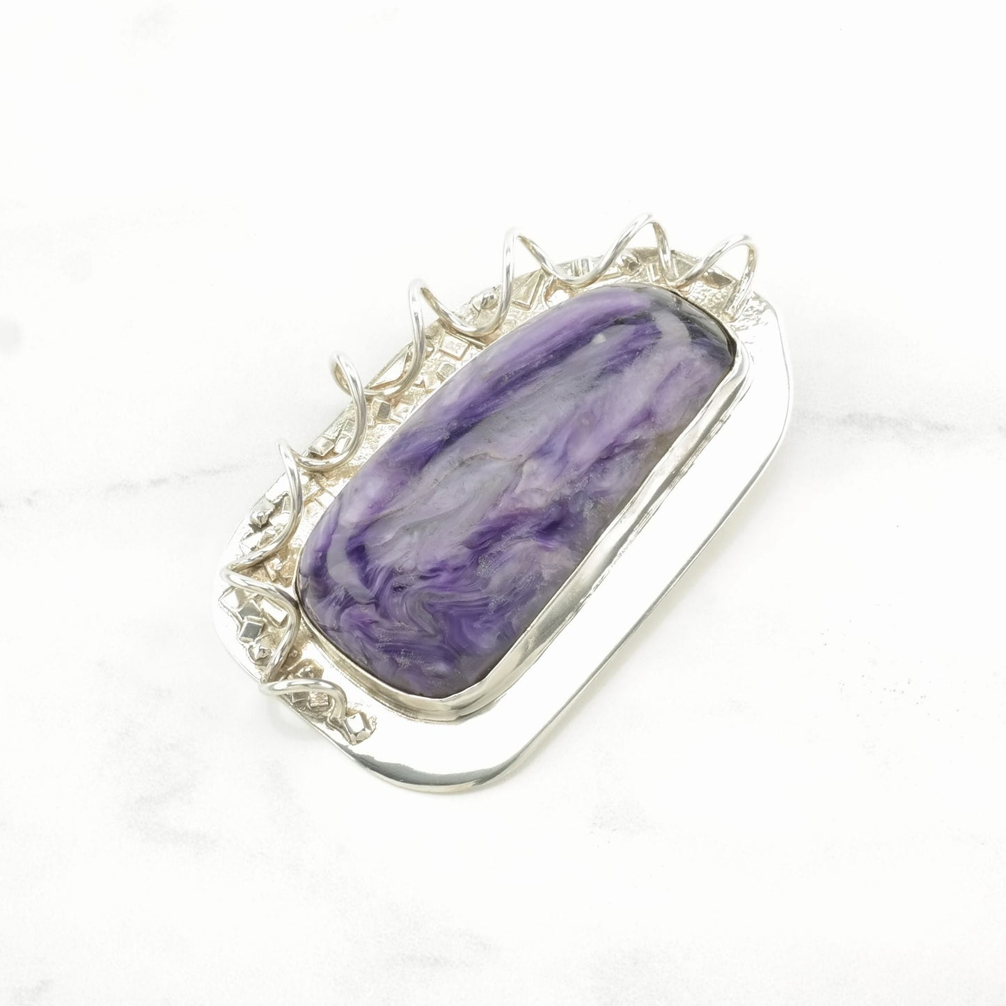 Vintage Sterling Silver Charoite Pendant | Statement Necklace | Purple Charoite Jewelry | Unique Gift for Her