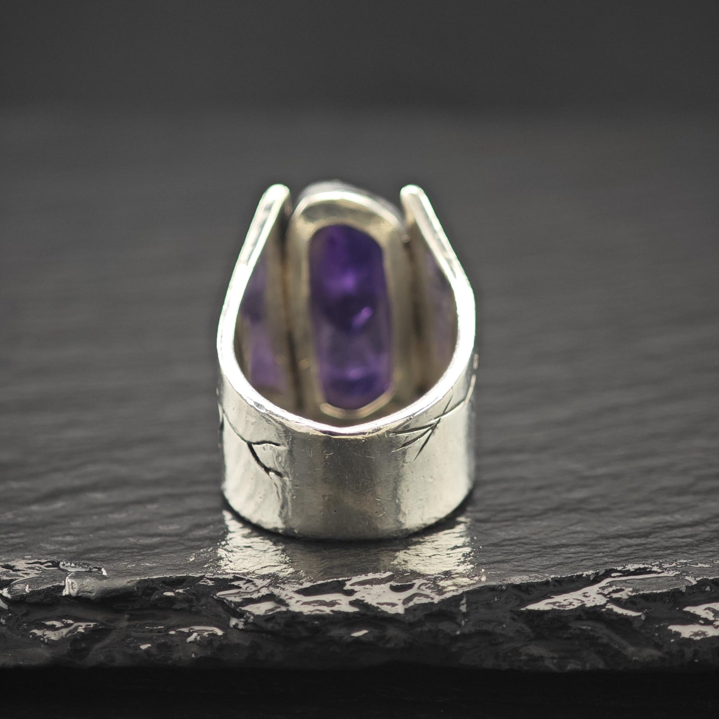 Vintage Sterling Silver Ring, Abstract Amethyst Size 6