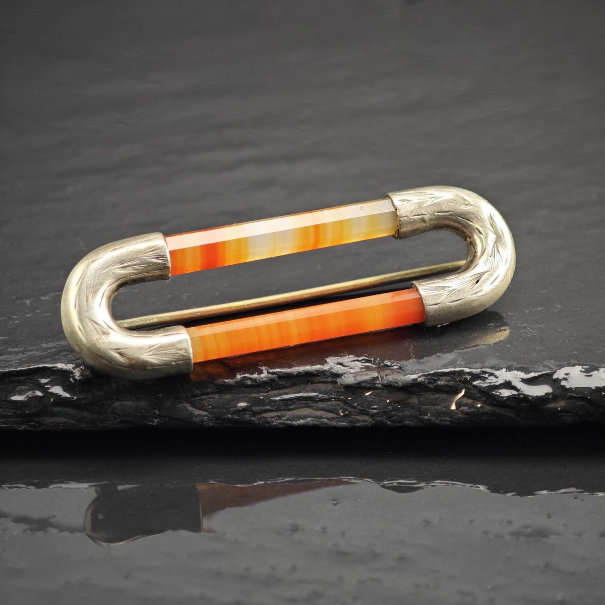Scottish Banded Agate Kilt Pin Sterling Silver Brooch B2249
