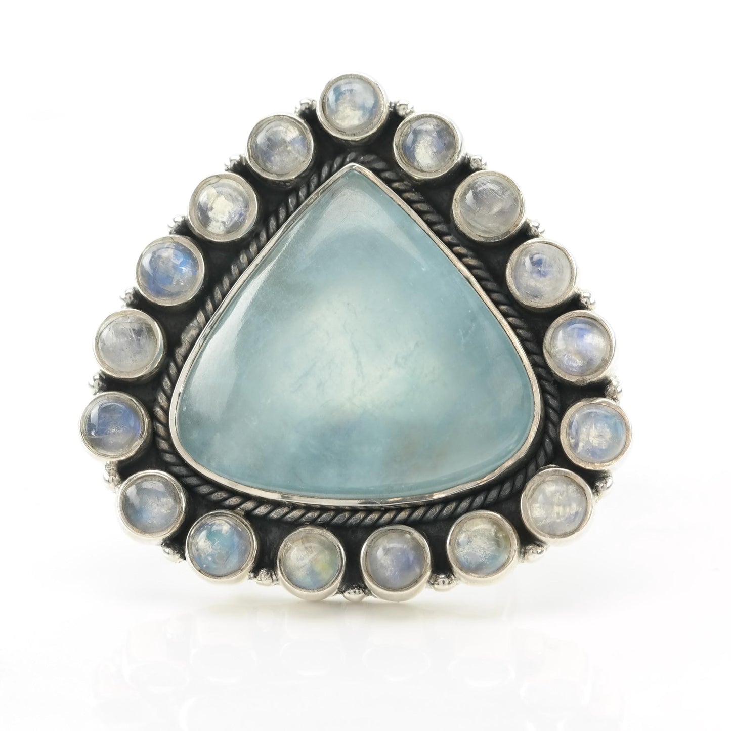 Aquamarine Moonstone Sterling Silver Ring Blue Adjustable